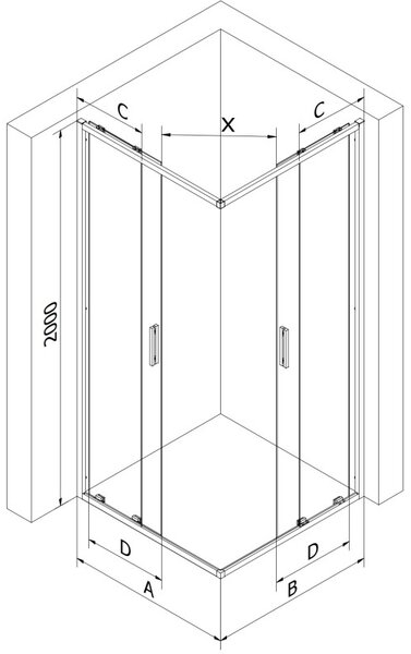 Mexen Exo-S Duo 100 x 100 cm-es, átlátszó, arany színű tolóajtós zuhanykabin - 8111-100-100-50-00