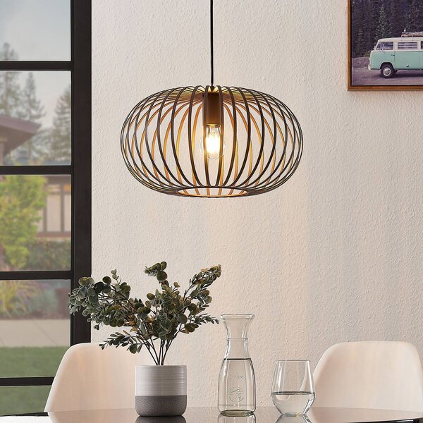Lindby függőlámpa Nahele, barna, fém, Ø 40 cm, E27, dimmelhető, Nappali / Étkező, fém, Vintage