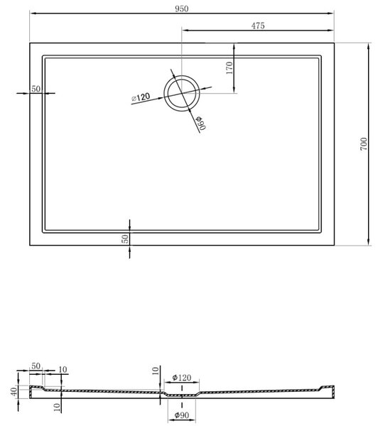 Mexen Flow négyszögletes slim zuhanytálca 95 x 70 cm, fényes fehér - 46R107095