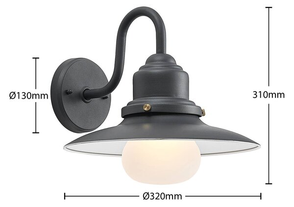 Lindby kültéri fali lámpa Roisin, antracit, fém, 31 cm, dimmelhető, Alu / szürke / cink, fém, Antik