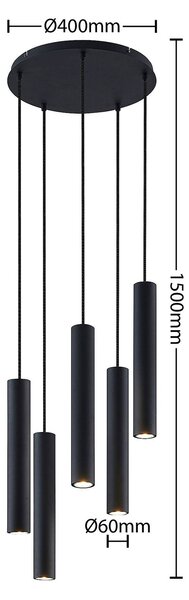 Lindby Sanad lógó világítás, Ø 40 cm, 5 izzós, fekete, GU10, dimmelhető, Fekete, Nappali / Étkező, fém, Modern