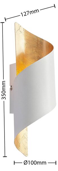 Lindby fali lámpa Desirio, fehér/arany, 35cm, fém, dimmelhető, Fehér / opál, Nappali / Étkező, fém, Modern