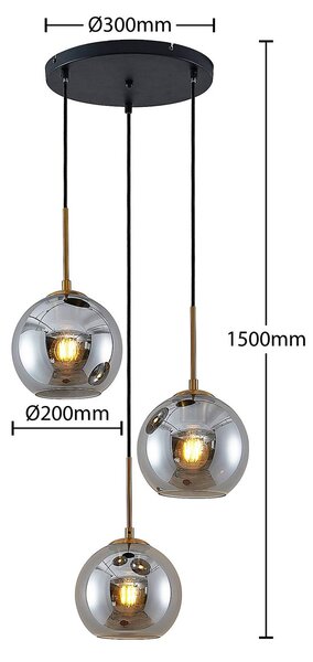 Lindby függőlámpa Jurian, 32 cm, 3-as lámpa, bronz, füst, üveg, dimmelhető, Alu / szürke / cink, Nappali / Étkező, Üveg, Modern