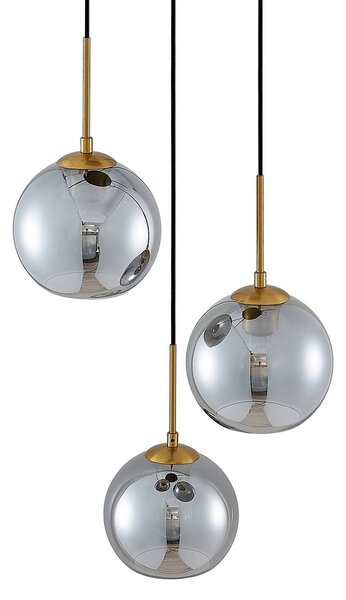 Lindby függőlámpa Jurian, 32 cm, 3-as lámpa, bronz, füst, üveg, dimmelhető, Alu / szürke / cink, Nappali / Étkező, Üveg, Modern