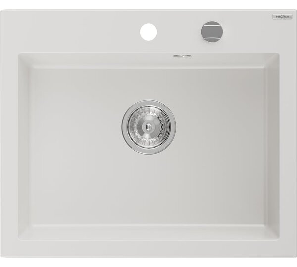 Mexen Elix 1-medencés gránit mosogató 600 x 500 mm, fehér, króm szifon - 6525601005-20