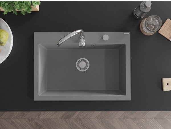 Mexen Elix gránit mosogató 1-medencés 700 x 500 mm, szürke, króm szifon - 6526701005-71