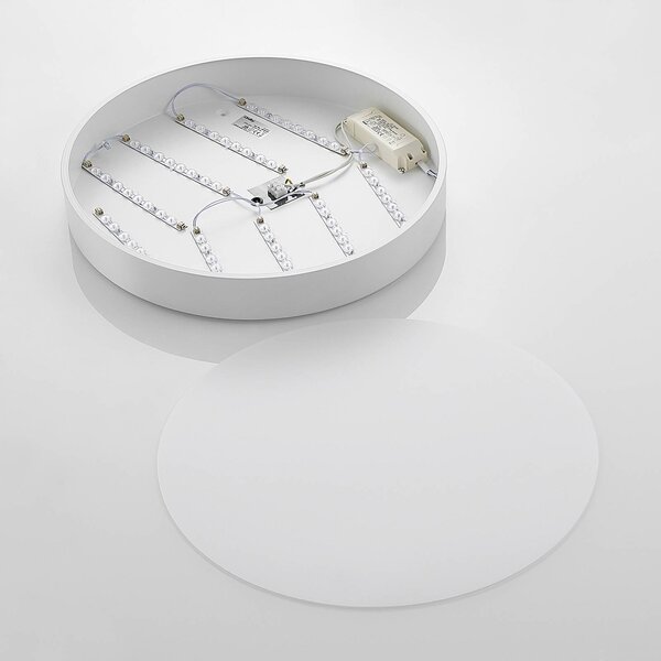 Lindby LED mennyezeti lámpa Simera, Ø 50cm, fehér, fém, dimmelhető, Fehér / opál, Nappali / Étkező, Műanyag, Modern
