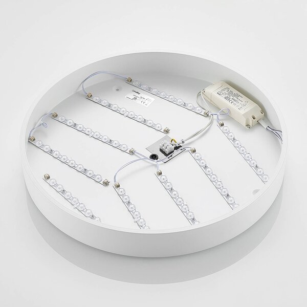 Lindby LED mennyezeti lámpa Simera, Ø 50cm, fehér, fém, dimmelhető, Fehér / opál, Nappali / Étkező, Műanyag, Modern