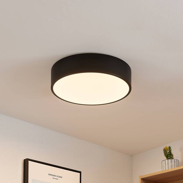 Lindby LED mennyezeti lámpa Simera, Ø 30 cm, fekete, fehér, dimmelhető, Fekete, Nappali / Étkező, Műanyag, Modern