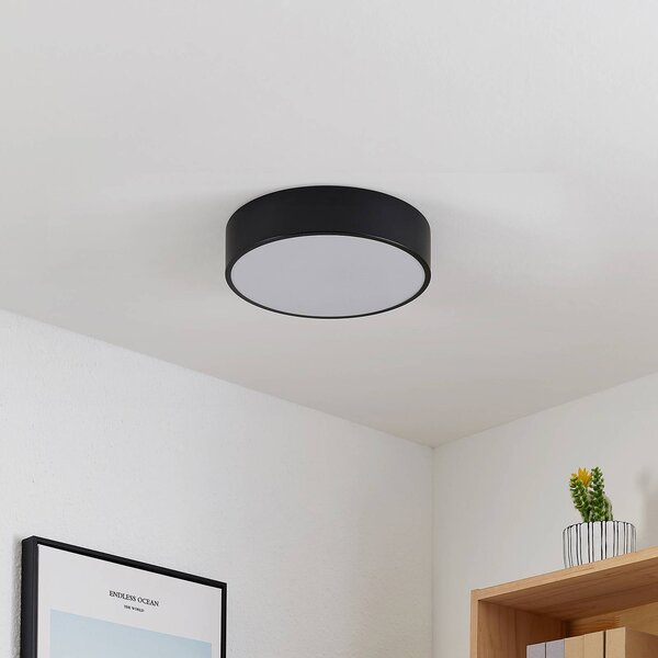 Lindby LED mennyezeti lámpa Simera, Ø 30 cm, fekete, fehér, dimmelhető, Fekete, Nappali / Étkező, Műanyag, Modern