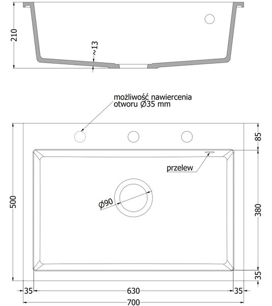 Mexen Elix gránit mosogató 1 rekeszes 700 x 500 mm, bézs, arany szifon - 6526701005-69-G