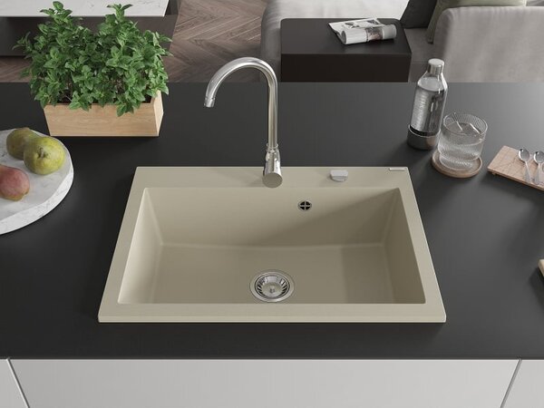 Mexen Elix gránit mosogató 1-medencés 700 x 500 mm, bézs, króm szifon - 6526701005-69