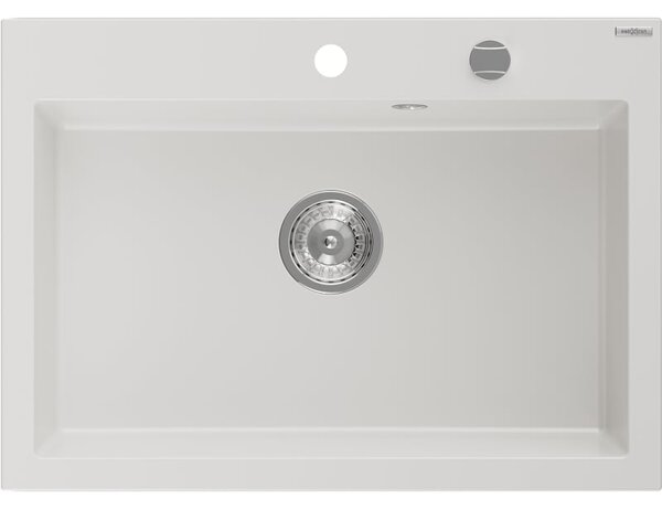 Mexen Elix gránit mosogató 1-medencés 700 x 500 mm, fehér, króm szifon - 6526701005-20