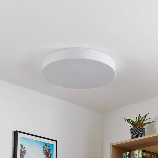 Lindby LED mennyezeti lámpa Simera, Ø 50cm, fehér, fém, dimmelhető, Fehér / opál, Nappali / Étkező, Műanyag, Modern