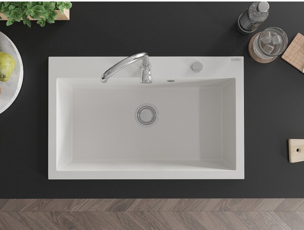 Mexen Elix gránit mosogató 1-medencés 800 x 500 mm, fehér, króm szifon - 6527801005-20