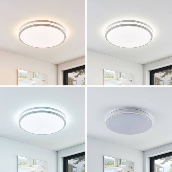 Lindby Arnim LED mennyezeti lámpa, fehér, műanyag, Ø 49cm, IP44, dimmelhető, Fehér / opál, Fürdőszoba, Műanyag, Modern