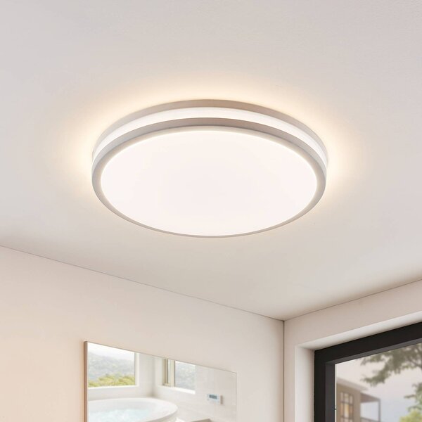 Lindby Arnim LED mennyezeti lámpa, fehér, műanyag, Ø 49cm, IP44, dimmelhető, Fehér / opál, Fürdőszoba, Műanyag, Modern