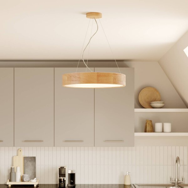 Envostar függesztéklámpa Kerio, Ø 47 cm, tölgyfa, dimmelhető, Nappali / Étkező, Fa, Modern