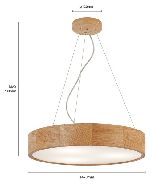 Envostar függesztéklámpa Kerio, Ø 47 cm, tölgyfa, dimmelhető, Nappali / Étkező, Fa, Modern