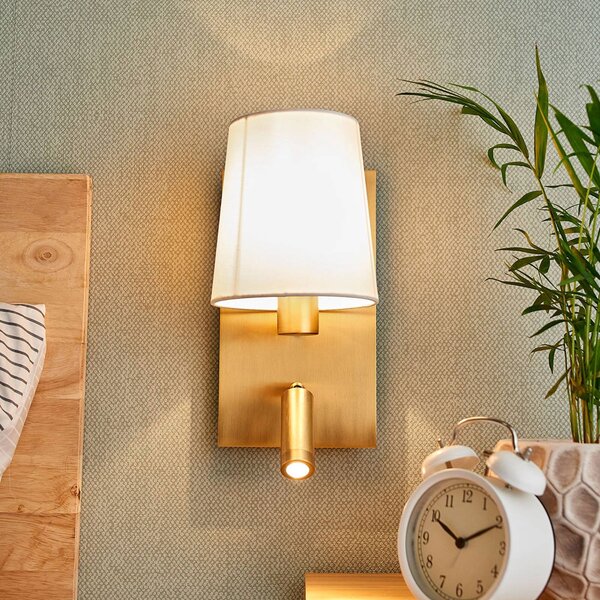 Lindby fali lámpa Aiden, 30 cm, antik sárgaréz, LED-es olvasólámpa, Bronz / antik sárgaréz, Nappali / Étkező, Textil / szövet / selyem