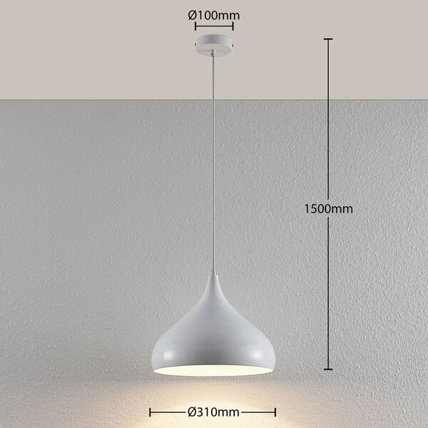 Lindby Ritana függesztett lámpa, fehér, fém, Ø 31 cm, E27, dimmelhető, Fehér / opál, Nappali / Étkező, Alumínium, Modern