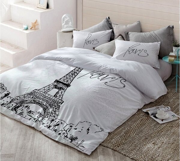 DAY IN PARIS, NIGHT IN LONDON fehér ragyogó pamut ágyneműhuzat Ágyneműhuzat mérete: 70 x 90 cm | 140 x 200 cm