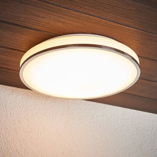 Lindby LED mennyezeti világítás Lyss, Ø 40 cm, króm színű, IP44, Fehér / opál, Fürdőszoba, Üveg, Modern