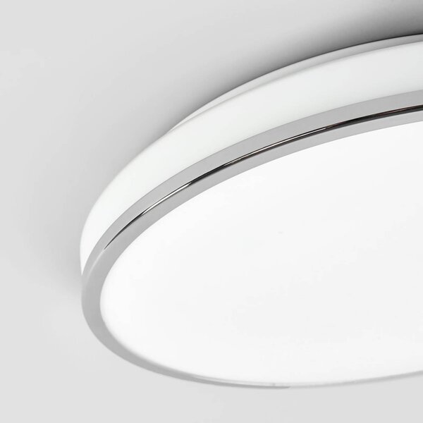 Lindby LED mennyezeti világítás Lyss, Ø 40 cm, króm színű, IP44, Fehér / opál, Fürdőszoba, Üveg, Modern