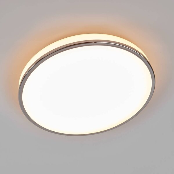 Lindby LED mennyezeti világítás Lyss, Ø 40 cm, króm színű, IP44, Fehér / opál, Fürdőszoba, Üveg, Modern