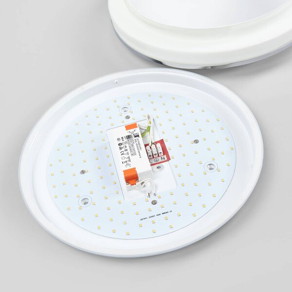 Lindby LED mennyezeti világítás Lyss, Ø 40 cm, króm színű, IP44, Fehér / opál, Fürdőszoba, Üveg, Modern