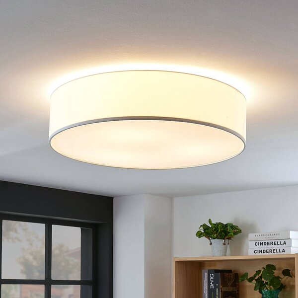 Lindby Gordana szövet mennyezeti lámpa, fehér, 57 cm, dimmelhető, Fehér / opál, Nappali / Étkező, Textil / szövet / selyem, Modern