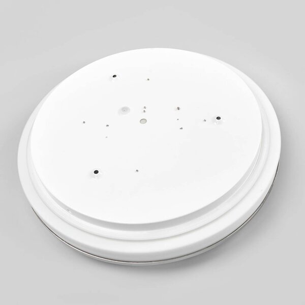 Lindby LED mennyezeti világítás Lyss, Ø 40 cm, króm színű, IP44, Fehér / opál, Fürdőszoba, Üveg, Modern