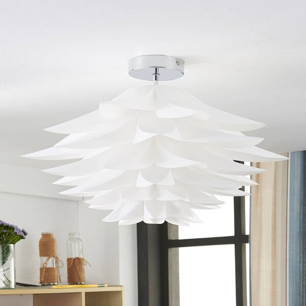 Lindby mennyezeti lámpa Rimon, fehér, műanyag, Ø 50 cm, E27, dimmelhető, Fehér / opál, Nappali / Étkező, Műanyag, Modern