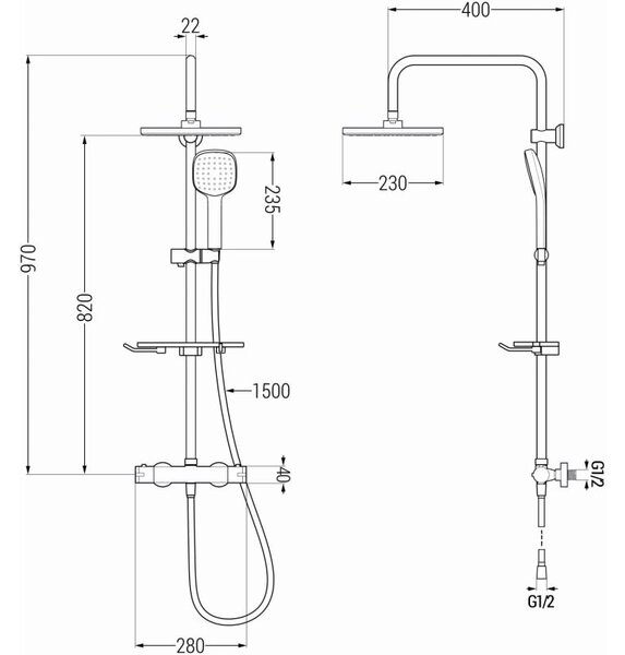 Mexen KT33 fali zuhanykészlet termosztatikus csappal, króm - 771503393-00