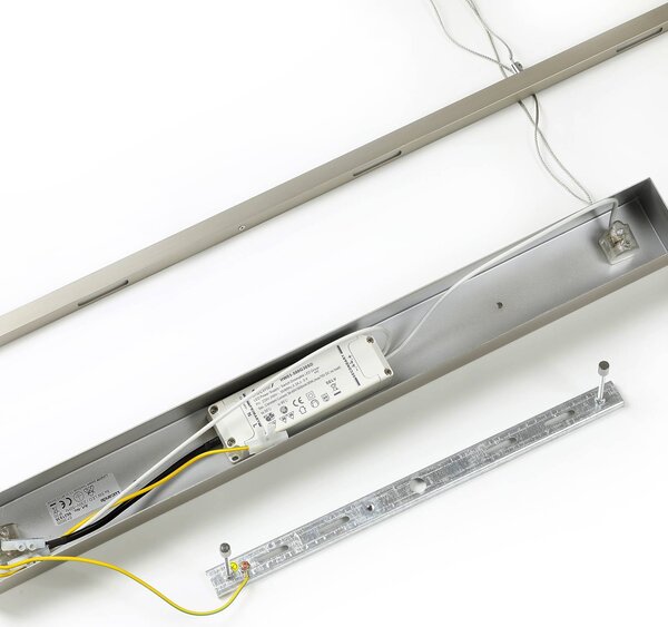 Lucande LED-es függőlámpa Arnik, 140 cm, nikkel színű, fényerőszabályzóval, dimmelhető, Alu / szürke / cink, Nappali / Étkező, fém, Modern