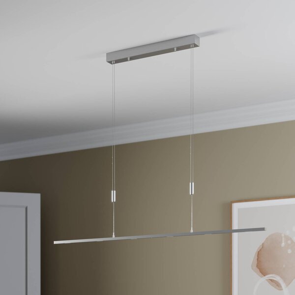 Lucande LED-es függőlámpa Arnik, 140 cm, nikkel színű, fényerőszabályzóval, dimmelhető, Alu / szürke / cink, Nappali / Étkező, fém, Modern