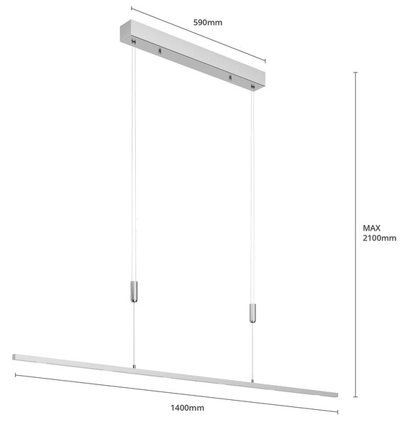 Lucande LED-es függőlámpa Arnik, 140 cm, nikkel színű, fényerőszabályzóval, dimmelhető, Alu / szürke / cink, Nappali / Étkező, fém, Modern