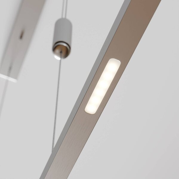 Lucande LED-es függőlámpa Arnik, 140 cm, nikkel színű, fényerőszabályzóval, dimmelhető, Alu / szürke / cink, Nappali / Étkező, fém, Modern