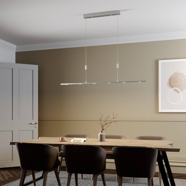 Lucande LED-es függőlámpa Arnik, 140 cm, nikkel színű, fényerőszabályzóval, dimmelhető, Alu / szürke / cink, Nappali / Étkező, fém, Modern