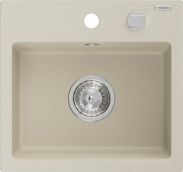 Mexen Milo 1-medencés gránit mosogató 435 x 410 mm, bézs, króm szifonnal - 6505441000-69