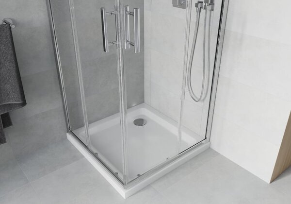 Mexen Rio 80 x 80 cm-es négyzet alakú zuhanyfülke, átlátszó, króm + Flat zuhanytálca, fehér - 860-080-080-01-00-4010