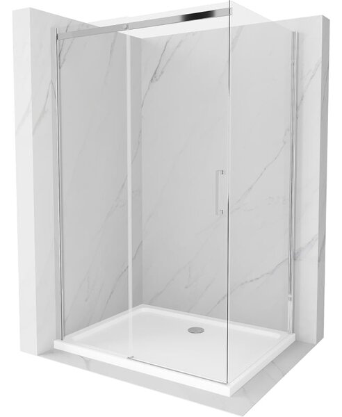 Mexen Omega 120 x 70 cm-es tolóajtós zuhanykabin, átlátszó, króm + Flat zuhanytálca - 825-120-070-01-00-4010