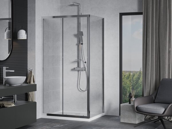 Mexen Apia 120 x 90 cm-es, átlátszó, króm eltolható zuhanykabin + Flat zuhanytálca - 840-120-090-01-00-4010