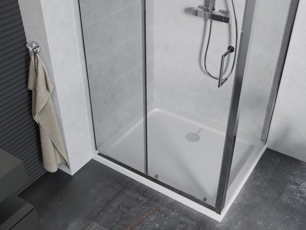 Mexen Apia 120 x 90 cm-es, átlátszó, króm eltolható zuhanykabin + Flat zuhanytálca - 840-120-090-01-00-4010