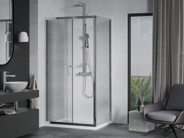 Mexen Apia 120 x 90 cm-es, átlátszó, króm eltolható zuhanykabin + Flat zuhanytálca - 840-120-090-01-00-4010