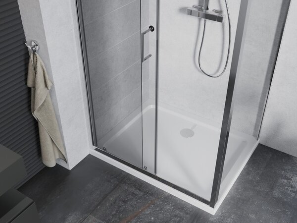 Mexen Apia 120 x 90 cm-es, átlátszó, króm eltolható zuhanykabin + Flat zuhanytálca - 840-120-090-01-00-4010