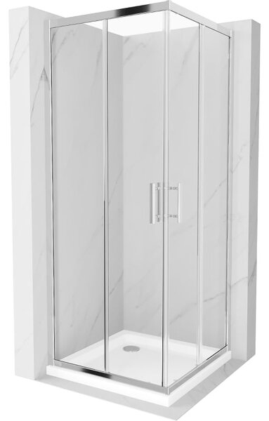 Mexen Rio 80 x 80 cm-es négyzet alakú zuhanyfülke, átlátszó, króm + Flat zuhanytálca, fehér - 860-080-080-01-00-4010