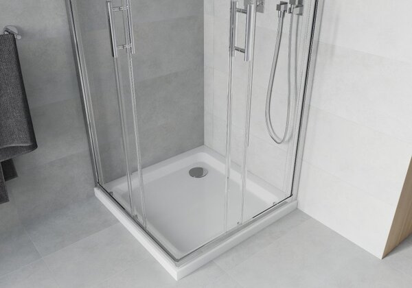 Mexen Rio 80 x 80 cm-es négyzet alakú zuhanyfülke, átlátszó, króm + Flat zuhanytálca, fehér - 860-080-080-01-00-4010