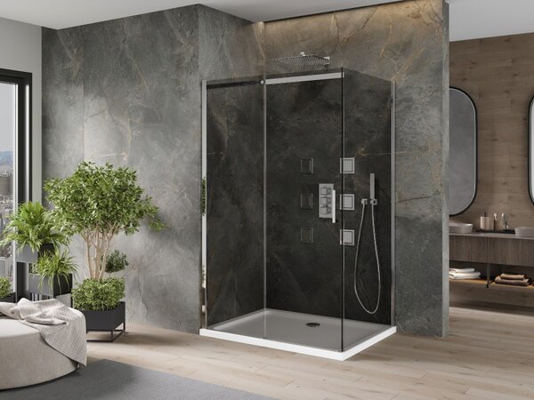 Mexen Omega 100 x 90 cm tolóajtós zuhanykabin, grafit, króm + Flat zuhanytálca, fehér - 825-100-090-01-40-4010