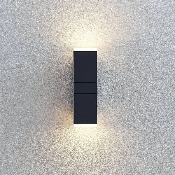 Lindby LED fali lámpa Sally, 22cm, antracit, IP54, Fekete, Alumínium, Modern